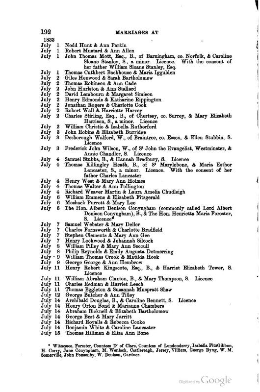 The register book of marriages of St. Georges Church, Hanover Square, Westminster, London p.192